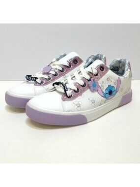 Disney Stitch Low Top Sneaker Casual Court Womens 9.5 Lace-Up Charm Keychain NWT